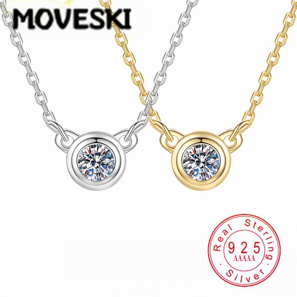 Bezels Set Pendant - Naszyjnik z zawieszką z moissanitem w
