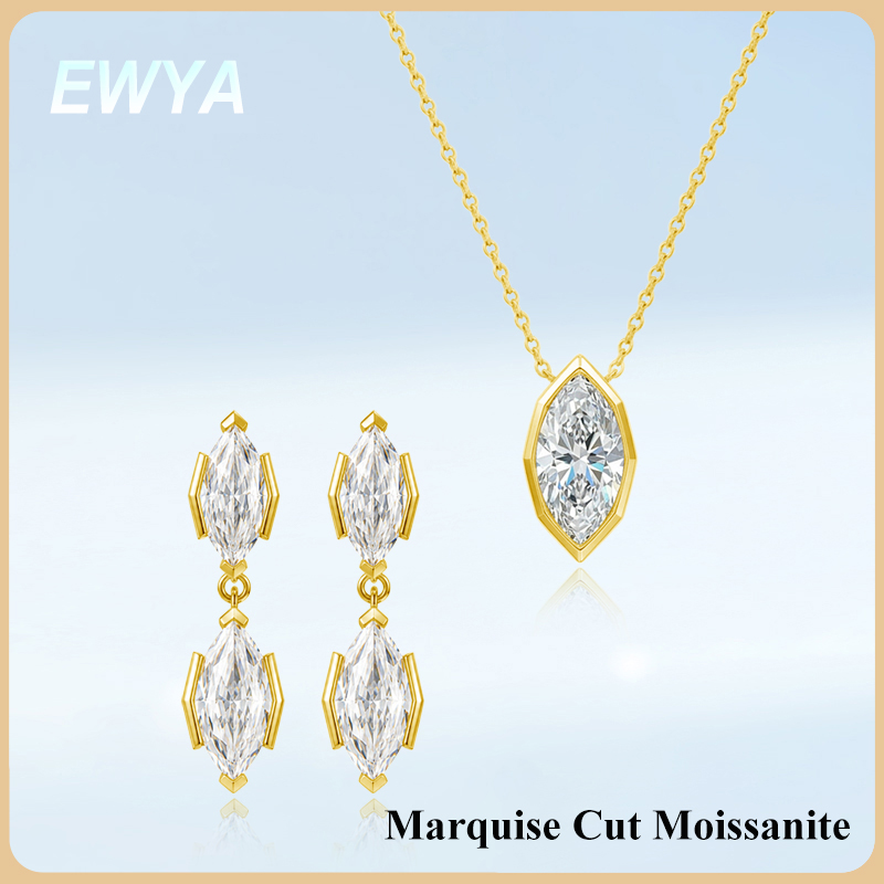 Bezels Set Pendant - Zestaw: Naszyjnik z zawieszką z moissanitem