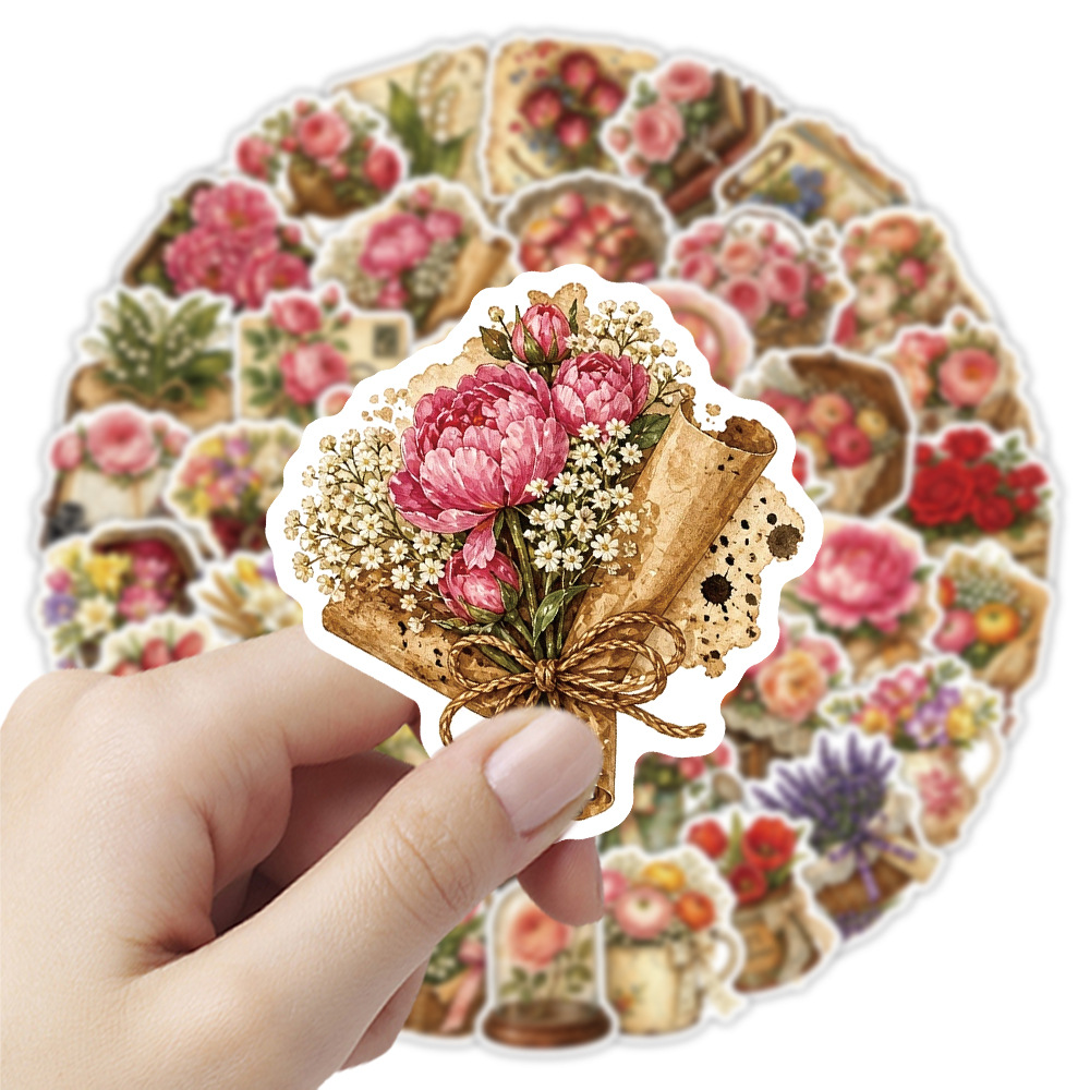 Dried Flower Bulk - 50 szt. Vintage Naklejki Kwiatowe Retro